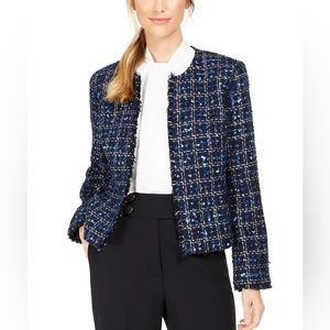 Calvin Klein Petite Tweed Open-Front Jacket Blue 4P NWT!